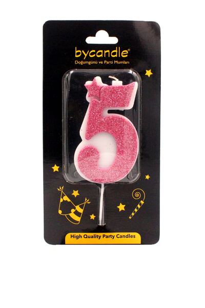 14Süs Simli Pembe Rakam Mum-5
