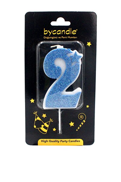 14Süs Simli Mavi Rakam Mum-2