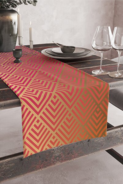 Vagonik Art Deco Desenli Dijital Baskılı Runner 140x40