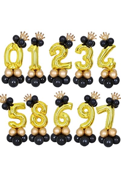 PARTİAVM Gold Number Balloon Welcome Set 6 Year Old Black Gold Colors 6 Numbe...