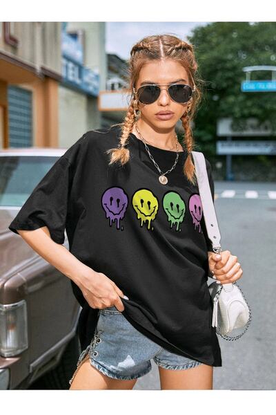 Deocept Tricou oversize cu imprimeu color Emoji unisex