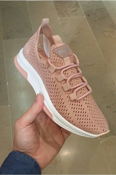 DEERWAY Kadın Delikli Triko Ortopedik Taban Pudra Pembe Sneaker Spor Ayakkabı