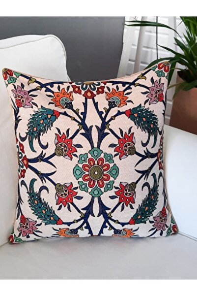 Körfez Kırlent Goblen Dokuma Kırlent Kılıfı Çini Motifli 43x43cm