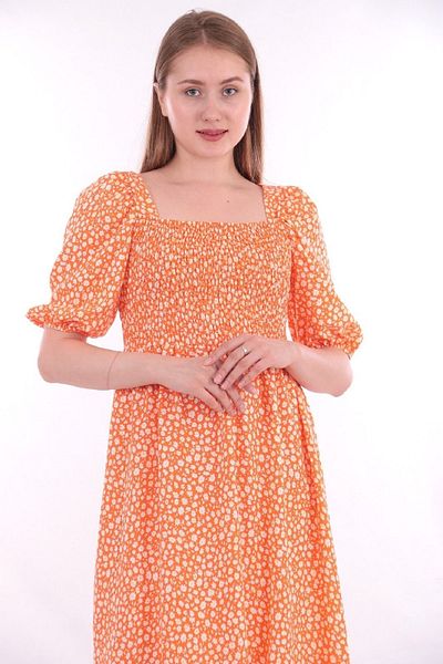 NKTCOLLECTİON Rochie de damă portocaliu cu model floral, din țesătură aerobin guiped, lungime midi Nkt-md1-tbt-100304