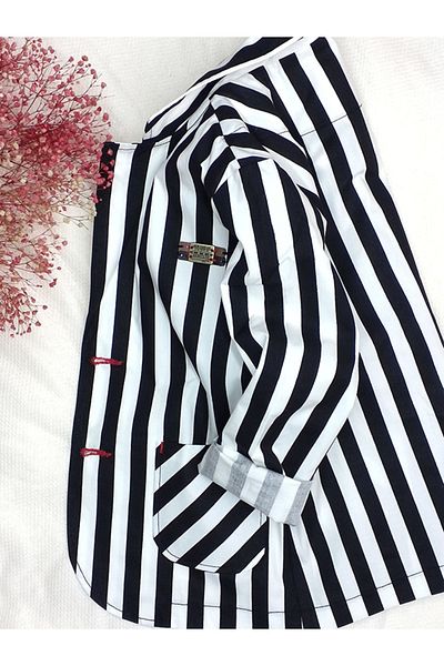 GallanD Boy's Black and White Striped Woven Fabric Sports Classic Seasonal Unlined Thin Jacket