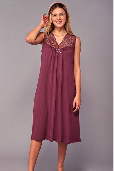 Flora Lacy Maternity Nightgown Plum