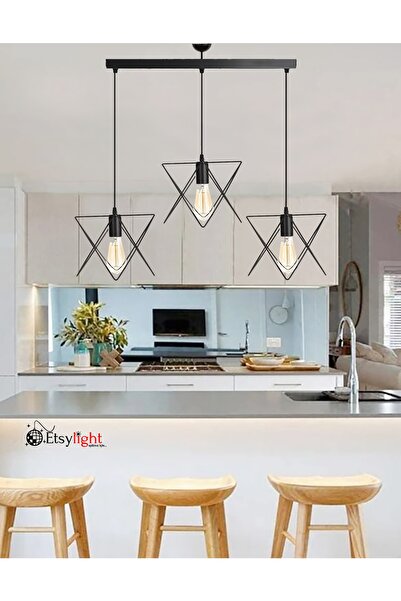 Etsylight Prizma Sıralı 3 Mutfak Avize Yemek Odası Salon Avize