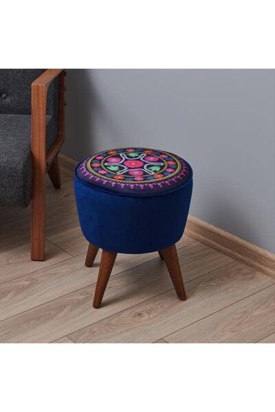 Just Home Retro Yuvarlak Etnik Puf - Renkli