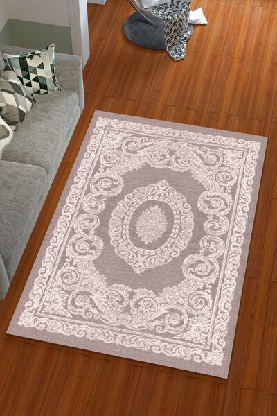 Miray Tekstil غطاء سجاد مرن من الحرير المخملي ذو الطباعة الرقمية باللون الورد...