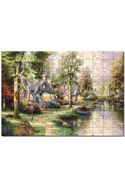 Cakapuzzle Nehir Boyama Manzara Kahverengi Ve Mavi Evler 255 Parça Puzzle Yapboz Mdf (ahşap)