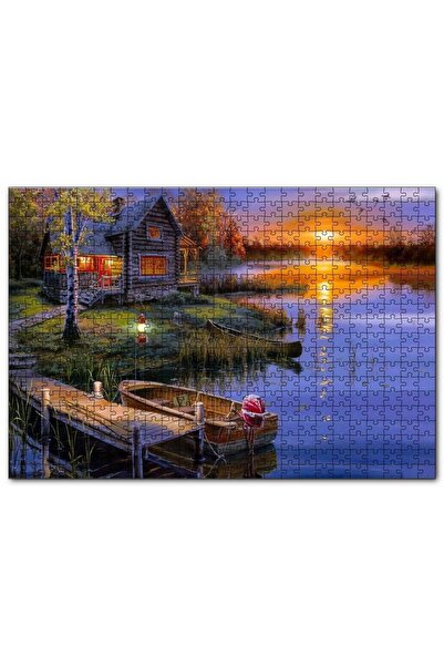 Cakapuzzle Günbatımında Göl Ağaç Ev Ve Kayıklar 1000 Parça Puzzle Yapboz Mdf ...