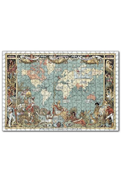 Cakapuzzle Dünya Haritası Ve Bazı Halklar 1886 Yılı 120 Parça Puzzle Yapboz M...