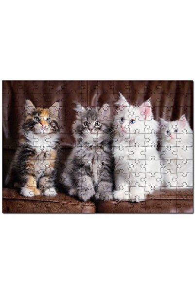 Cakapuzzle Cute 4 Cats in Brown Leather Sofa 120 Piece Puzzle Jigsaw Puzzle M...