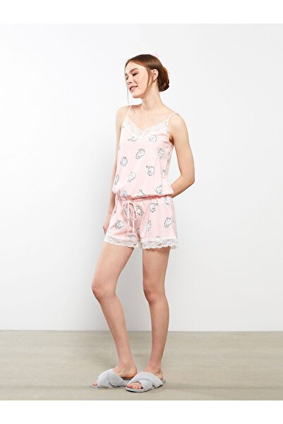LC Waikiki Lcw Dream V-Neck Patterned Strappy Cotton Women's Jumpsuit