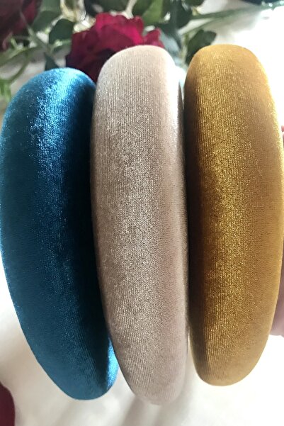 alsaccessories Set de 3 coroane căptușite din catifea, albastru petrol, bej ș...