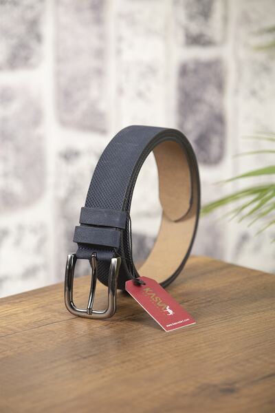 KASVA DERİ حزام جلد نوبوك أصلي مقاس 4 سم باللون الأزرق الداكن