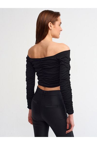 Dilvin 10201 Pulover cu umăr deschis-negru
