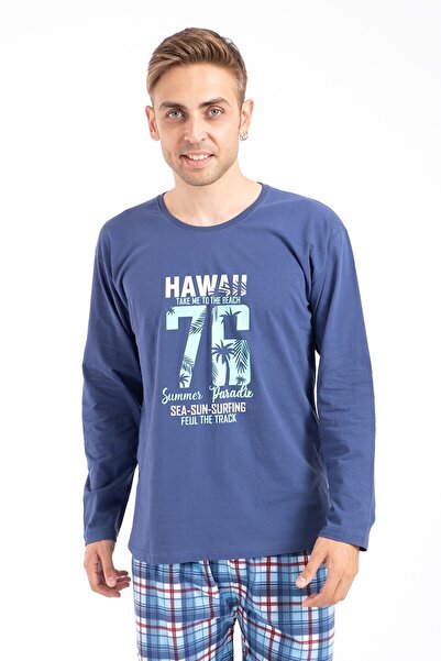 TAMPAP Erkek Baskılı Pijama Takımı Uzun Kollu Erkek Pijama Takımı Uzun Kollu Pijama Takımı Erkek Pijaması
