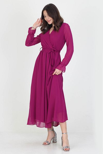 XXL BUTİK Rochie de damă, căptușită, cu guler dublu, lungă, foarte elegantă, din șifon