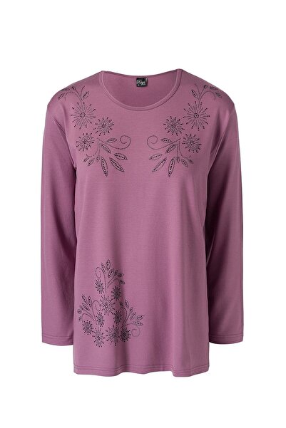 Nacar Anneler Günü Büyük Beden Taşlı Anne Penye Bluz