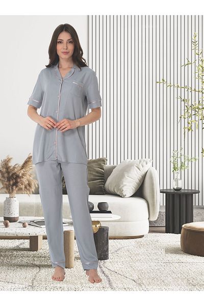 Effortt Short Sleeve Buttoned Front Pajamas Set