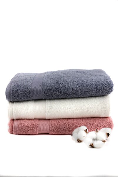 Taka Fabrics حمام ويف قطن 100%، تجفيف، منشفة ضيوف 3 قطع مقاس 70×140 سم، وردي، إكرو، نيلي