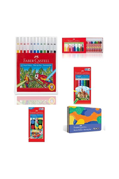 Faber Castell طقم طلاء مكون من 4 قطع + دفتر رسم 35x50 سم