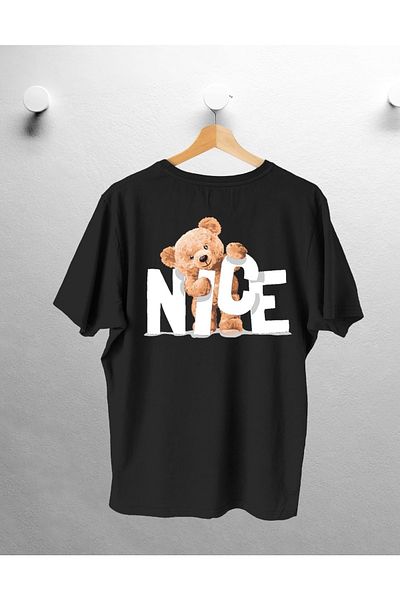 CANDEL Unisex Μπροστινό Hi Back Nice εμπριμέ μαύρο μπλουζάκι Oversize