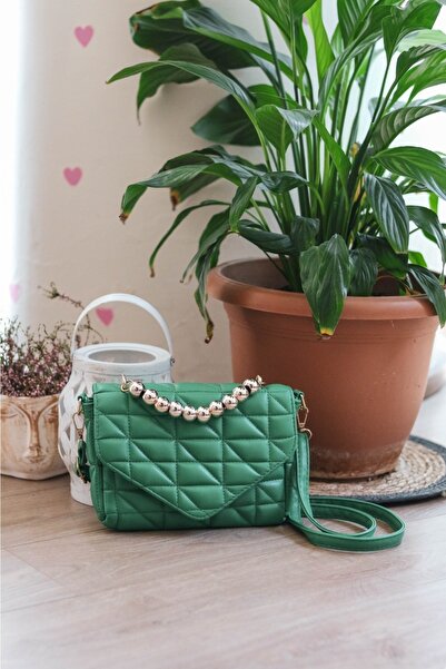 Moom Bag Жіноча темно-зелена сумка на ремінці з бісерними деталями