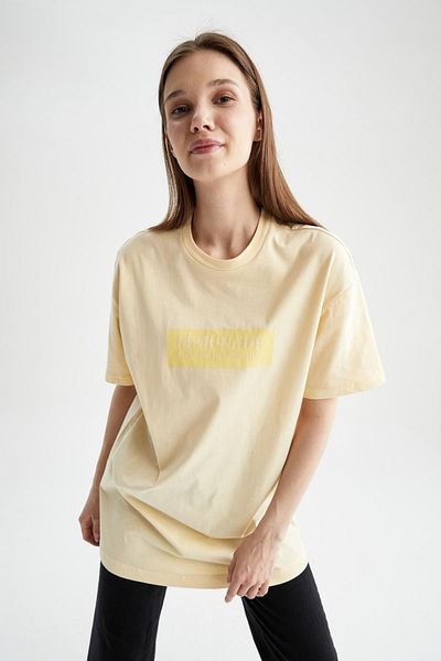 DeFacto Regular Fit Crew Neck T-shirt με εμπριμέ κοντό μανίκι 100% βαμβακερό χιτώνα