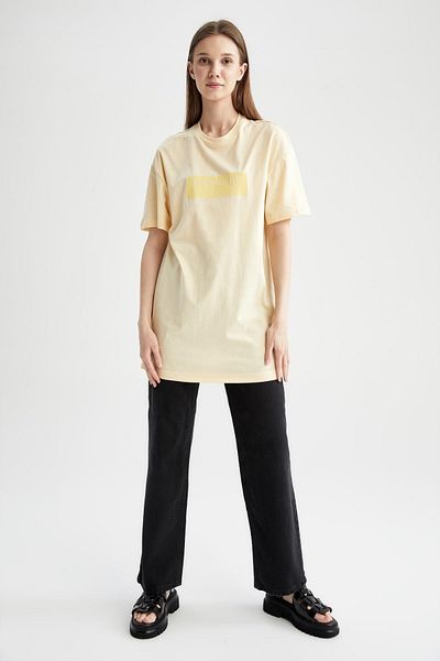 DeFacto Regular Fit Crew Neck T-shirt με εμπριμέ κοντό μανίκι 100% βαμβακερό χιτώνα
