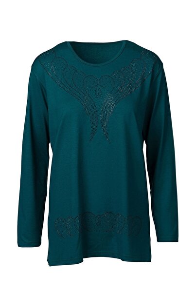 Nacar Anneler Günü Büyük Beden Desenli Anne Penye Bluz