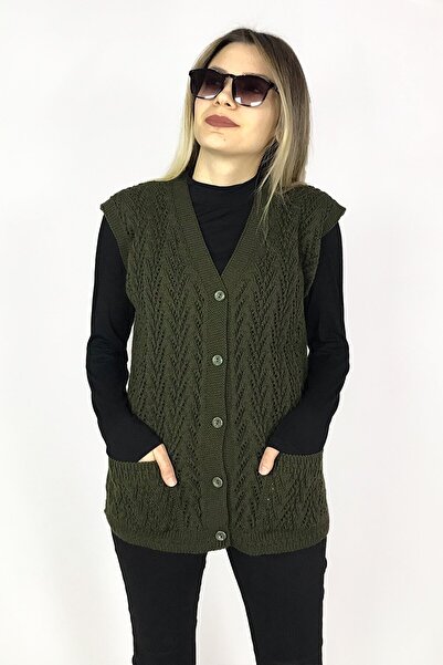 Nacar Anneler Günü Kadın V Yaka Yün Triko Anne Yelek