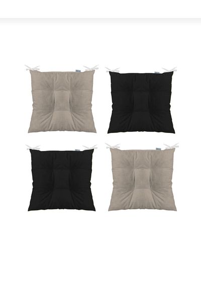 Karasi 4-Piece Combination Fluffy Square Chair Cushion 40×40cm Black-beige