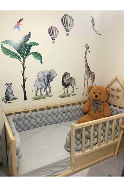 düğüm yastık 190 Cm 6 Örgü Beşik Korumalık - Açık Gri