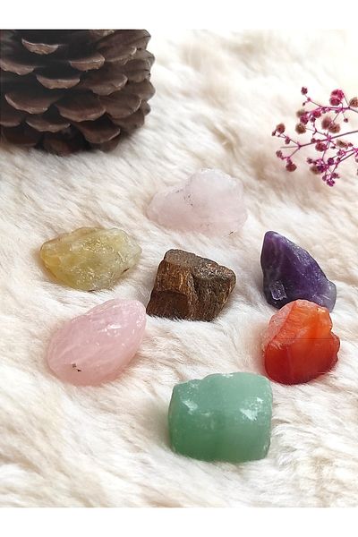 LightCrop Chakra Stone Raw Set (7 Pieces) (kaplangözü,k.quartz,agate,amethyst,p.quartz,aventurin,citrine)