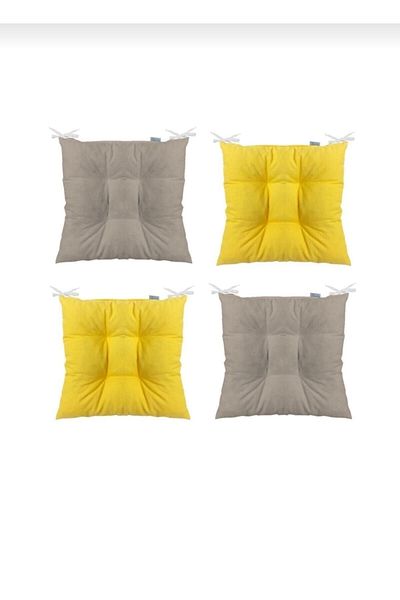 Karasi 4-Piece Combination Fluffy Square Chair Cushion 40×40 Yellow-beige