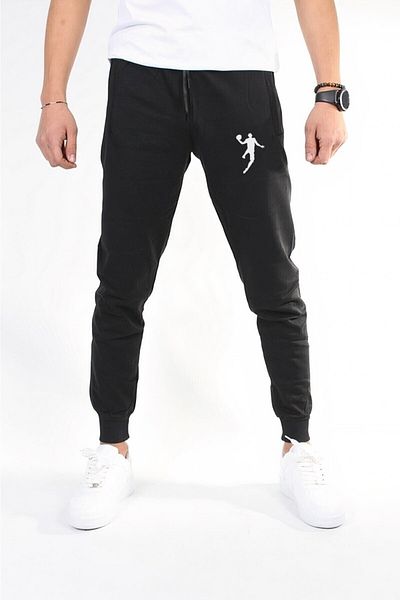 NewCabin Ανδρικό μαύρο χρώμα Slim Fit ελαστικό πόδι με στάμπα καλοκαιρινό αθλητικό παντελόνι μπάσκετ