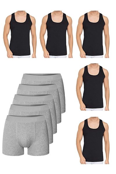 Marjinal Tekstil 10 Piece Undershirt and Boxer Set Economical Package 5 Boxers 5 Undershirts