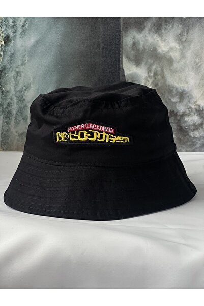Orçun Özkarlıklı Siyah Anime Nakışlı Kova Şapka Balıkçı Şapka Bucket Hat