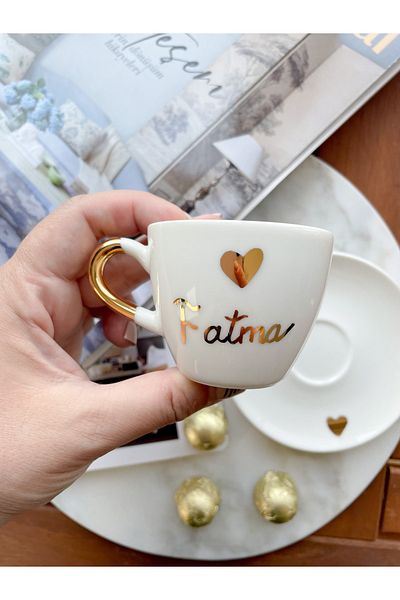 Mugtasarım 24k Gold Gilded Porcelain Turkish Coffee Cup - Fatma