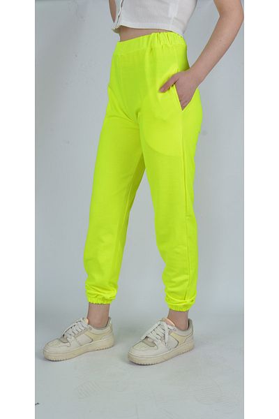 Modoo Tekstil Pantaloni de sport de jogger galbeni pentru femei, cu talie și picioare elastice