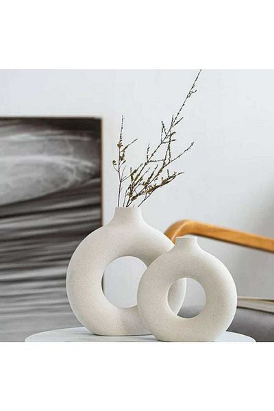 HDaksesuar White 2-Piece Ring Vase Set