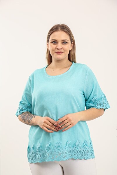 HaiModa Kadın Bluz Büyük Beden Kol Etek Güpür