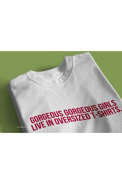rebelberi Oversize Unisex Pattern Red Letter Printed T-shirt Motto White T-Shirt