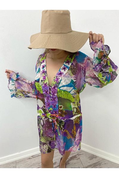 Secret Passion Lingerie Stone Detailed Organic Batik Dye New Season Pareo Ipek 5086