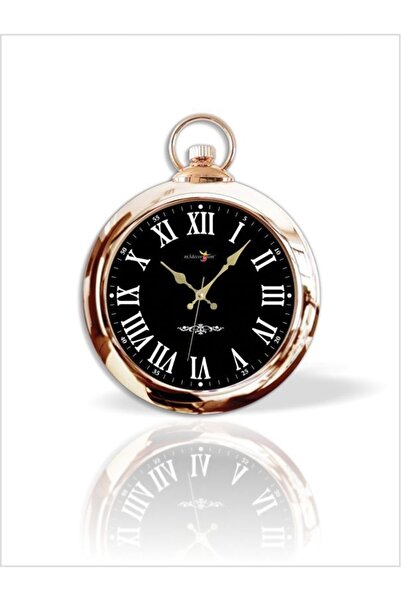 M3DECORİUM Shiny Gold Nickel Plated Frame White Roman Numeral Black Backgroun...