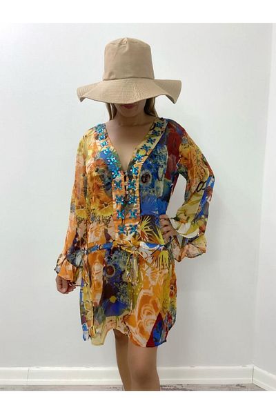Secret Passion Lingerie New Summer Season Stone Detailed Organic Batik Dye New Season Pareo Ipek 5086