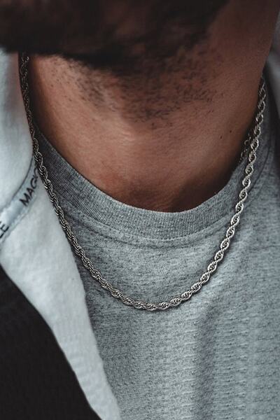 Bluem قلادة سلسلة تويست حبل رمادي