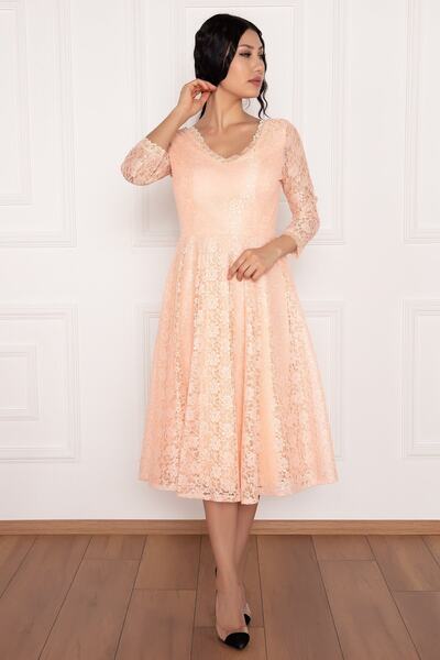 PULLIMM Dantel Turvakar Kol Midi Abiye Elbise 13255